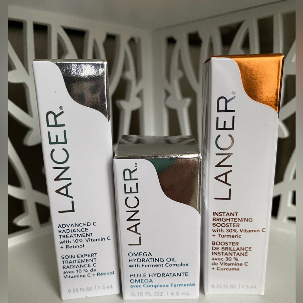 Lancer skincare sample trio advance vitamin c, omega oil & brightening booster